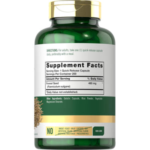 Carlyle Fennel Seed 480Mg | 200 Capsules | Herbal Supplement | Non-Gmo