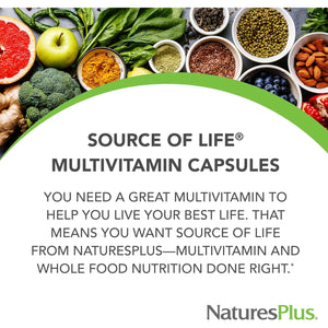 Naturesplus Source of Life - 180 Capsules - Multivitamin & Mineral Supplement - Supports Natural Energy & Overall Well-Being - Gluten Free, Vegetarian - 20 Servings
