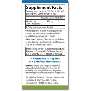 Carlson - Super Daily K2, 45 Mcg Liquid Vitamin K, Bone Health, K2 Vitamin, Vitamin K Supplement, Vitamin K-2 MK7, Unflavored, 360 Drops (10.16 Ml)