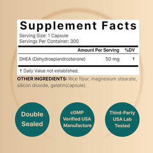 Naturebell DHEA 50Mg for Men & Women, 300 Capsules | Micronized for Better Absorption | Plant-Based Source | Supports Energy, Metabolism & Healthy Aging | Non-Gmo, Made in USA