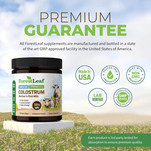 Forestleaf Colostrum Powder 50% Igg Highest Pure Concentration, Grass Fed Colostrum Supplement for Gut Health, Immune Support and Muscle Recovery, Bovine Colostrum for Humans, Unflavored, 45 Servings