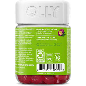 OLLY Daily Energy Gummy, Caffeine Free, Vitamin B12, Coq10, Goji Berry, Adult Chewable Supplement, Tropical Flavor - 60 Count