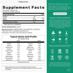 Needed. Hydrolyzed Collagen Protein Powder | Expert-Backed & Clean Sourced | Supports Skin, Hair, Joints | Grass-Fed, Pasture-Raised, Hormone-Free | 1Lb