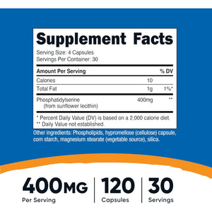 Nutricost Phosphatidylserine 400Mg, 120 Capsules - Soy Free, 30 Servings, Vegetarian Friendly, Non-Gmo, Gluten Free