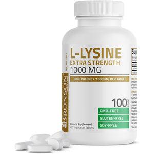Bronson L-Lysine Extra Strength 1000 MG per Tablet High Potency, Immune Support & Supports Collagen Synthesis, Non-Gmo, 100 Vegetarian Tablets