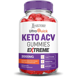 Justified Laboratories Ultra Quick Keto ACV Gummies Extreme (2000 Mg) - 60 Count - Formulated with Apple Cider Vinegar, Folate & Vitamin B12 - Non-Gmo, Vegan, Gluten Free - 30 Servings