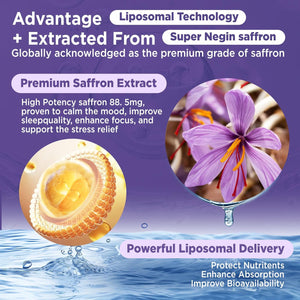 Liposomal Saffron Drops for Kids & Adults, Organic Saffron Supplement W/Magnesium, L-Theanine and Vitamins for Stress, Focus, Vision and Energy Support, Vegan, Natural Lemon Flavor, 2 FL OZ