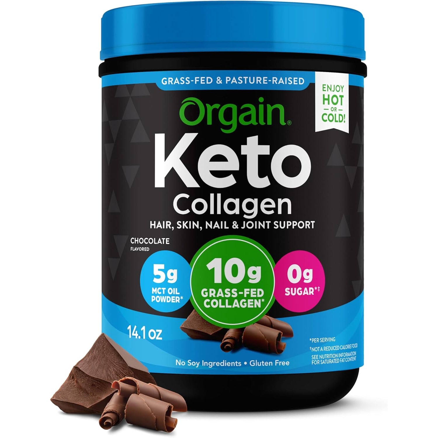 Orgain Keto Collagen Protein Powder, Chocolate - 10G Grass Fed Hydrolyzed Collagen Peptides for Women & Men, Type I & III, 5G MCT Oil - Hair, Skin, Nail, & Joint Support, Non-Gmo, Gluten Free - 0.88Lb