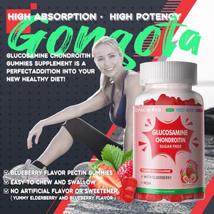 DANEW Pro Glucosamine Chondroitin Gummies with MSM & Elderberry Extra Strength - Joint Support, Antioxidant Immune Support Supplement for Adults, Men & Women.90 Strawberry Gummies