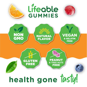 Lifeable Stress Aid Gummies | with Lemon Balm, GABA and L Theanine Supplements | Vegan Non GMO Mood Support Supplement | Great Tasing Stress Vitamins | L-Theanine for Women and Men | 90 Gummies