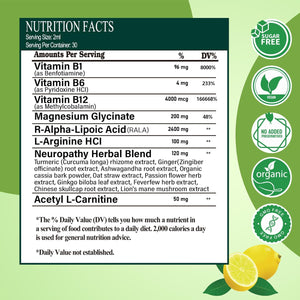 Neuropathy Supplements Liquid Drops, Advance 17-In-1 Stabilized R-Alpha Lipoic Acid (R-ALA) W. Acetyl L-Carnitine Vitamin B-Complex Magnesium, High Potency R-Lipoic Acid for Nerve Antioxidant Energy