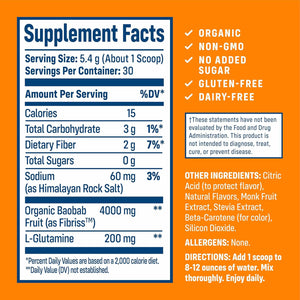 Nativepath Organic Baobab Prebiotic Fiber Powder - Digestive Health Supplement - Natural Orange Flavor, 30 Servings