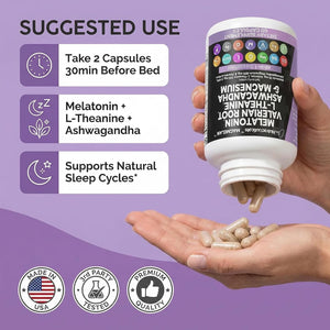 Clean Nutraceuticals Melatonin 10Mg Valerian Root L Theanine 200Mg Ashwagandha - Sleep Support for Women & Men with Magnesium Complex, Lemon Balm, Chamomile, & Passion Flower - 60 Caps