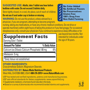 Nature Made Melatonin 5Mg Tablets Extra Strength, 100% Drug Free Sleep Aid for Adults, 90 Tablets, 90 Day Supply