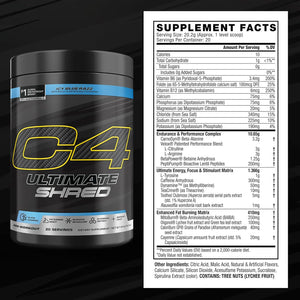 Cellucor C4 Ultimate Shred Pre Workout Powder, Fat Burner for Men & Women, Weight Loss Supplement with Ginger Root Extract, Icy Blue Razz, 20 Servings