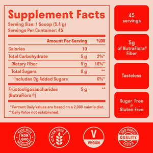 Prebiotic Fiber Powder - Unflavored & Sugar Free | 45 Servings | Fiber Supplement to Support Digestive Regularity, Gut Health, Bloating & Immune Support - 1 Scoop of Soluble Prebiotic Powder Daily