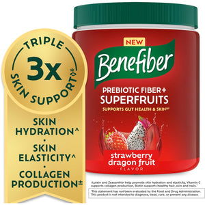 Benefiber Prebiotic GLP-1 Friendly Fiber + Superfruits Dietary Supplement, Strawberry Dragon Fruit Flavor, 8.8 Oz (250G)
