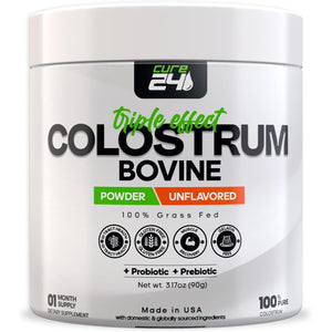 Bovine Colostrum X3 Supplement Powder for Humans, 100% Pure Whole Natural Grass Fed Superfood, High Igg, plus Probiotic & Prebiotic, Unflavored, Made in USA
