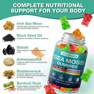 Sea Moss Gummies - Irish Sea Moss Gummies Advanced for Adults with Ashwagandha Bladderwrack & Burdock Root for Supports Immune，Energy - 60 Vegan Gummy,2Pcs