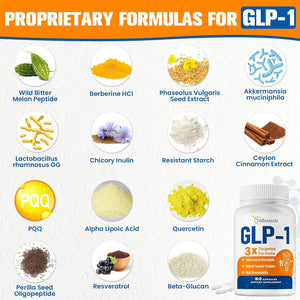GLP-1 Supplement for Women, 3X Targeted Formula, Gentle on the Stomach, GLP-1 with Akkermansia Probiotic, Berberine HCI & Chicory Inulin, Natural GLP1 for Digestion & Gut Health - Vegan, 60 Capsules