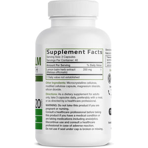 Bronson Melissa Lemon Balm Extra Strength, Non-Gmo, 120 Vegetarian Capsules