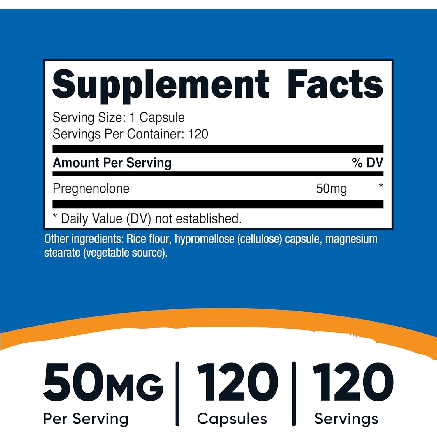 Nutricost Pregnenolone 50Mg, 120 Capsules - Non-Gmo, Gluten Free, Vegetarian Capsules