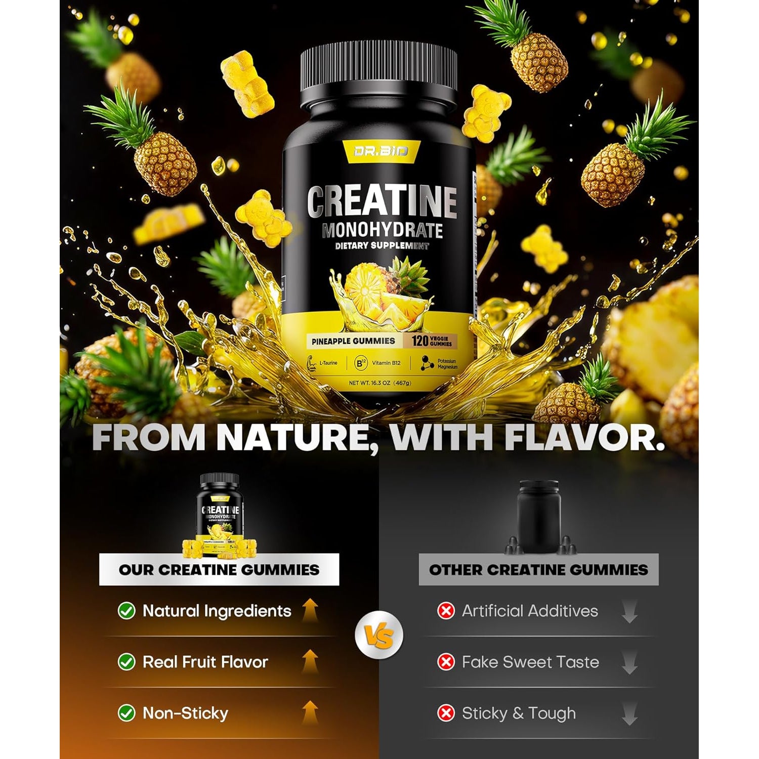 Instant Boost Creatine Monohydrate Gummies, Complex Formula with Real 5000Mg Creatine, L-Taurine, B12, Mg & K, Pre-Workout Creatine for Women & Men to Support Energy, Muscle, Recovery, 0 Sugar, Vegan