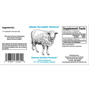 Supreme Nutrition Sheep Testicle - 100% Grass Fed and Finished in New Zealand, 90 Capsules of Pure Ovine Testicle