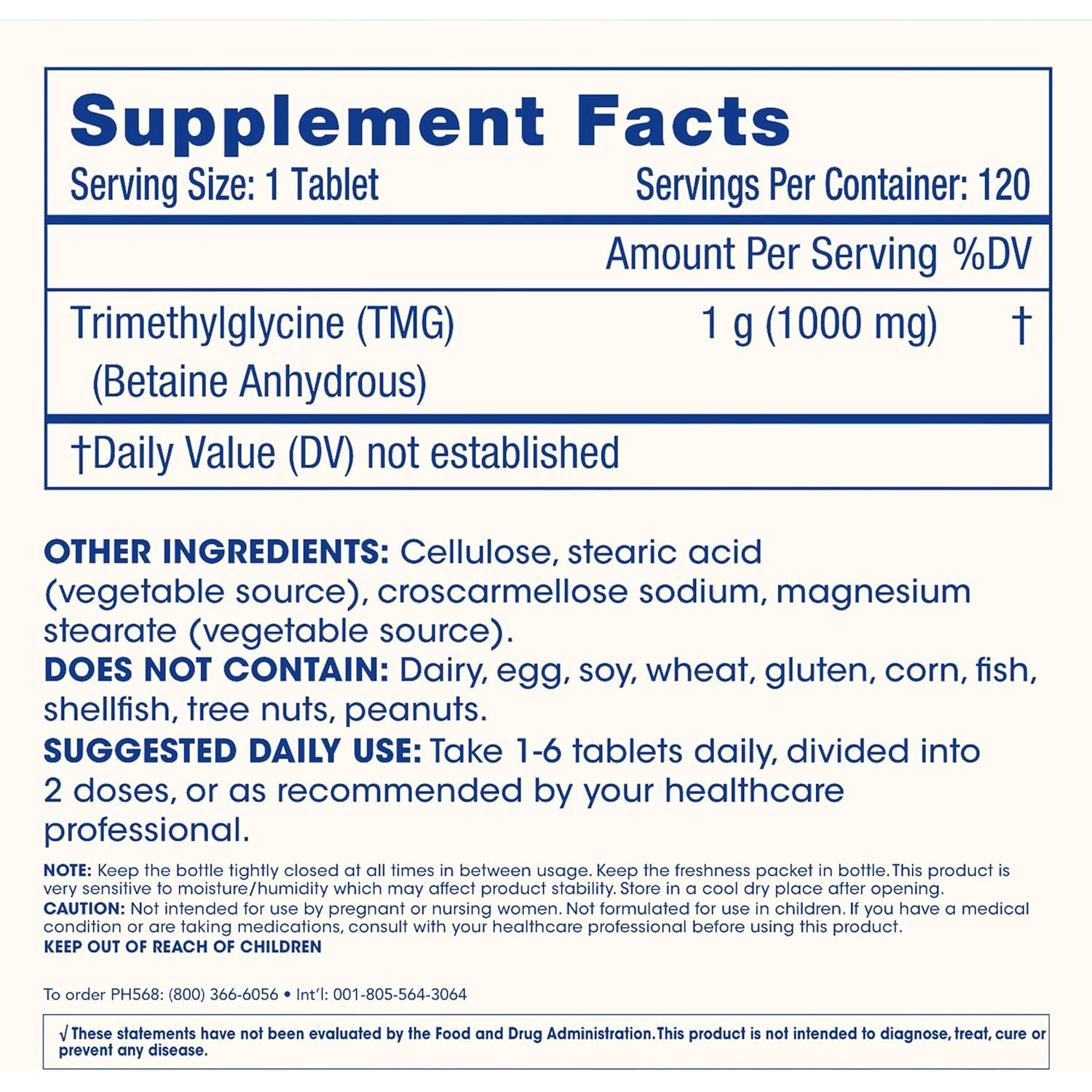Prohealth Longevity | TMG Supplements (Trimethylglycine), Betaine Anhydrous - 1,000 Mg, 120 Tablets - Methylation Support (120 Count (Pack of 1))
