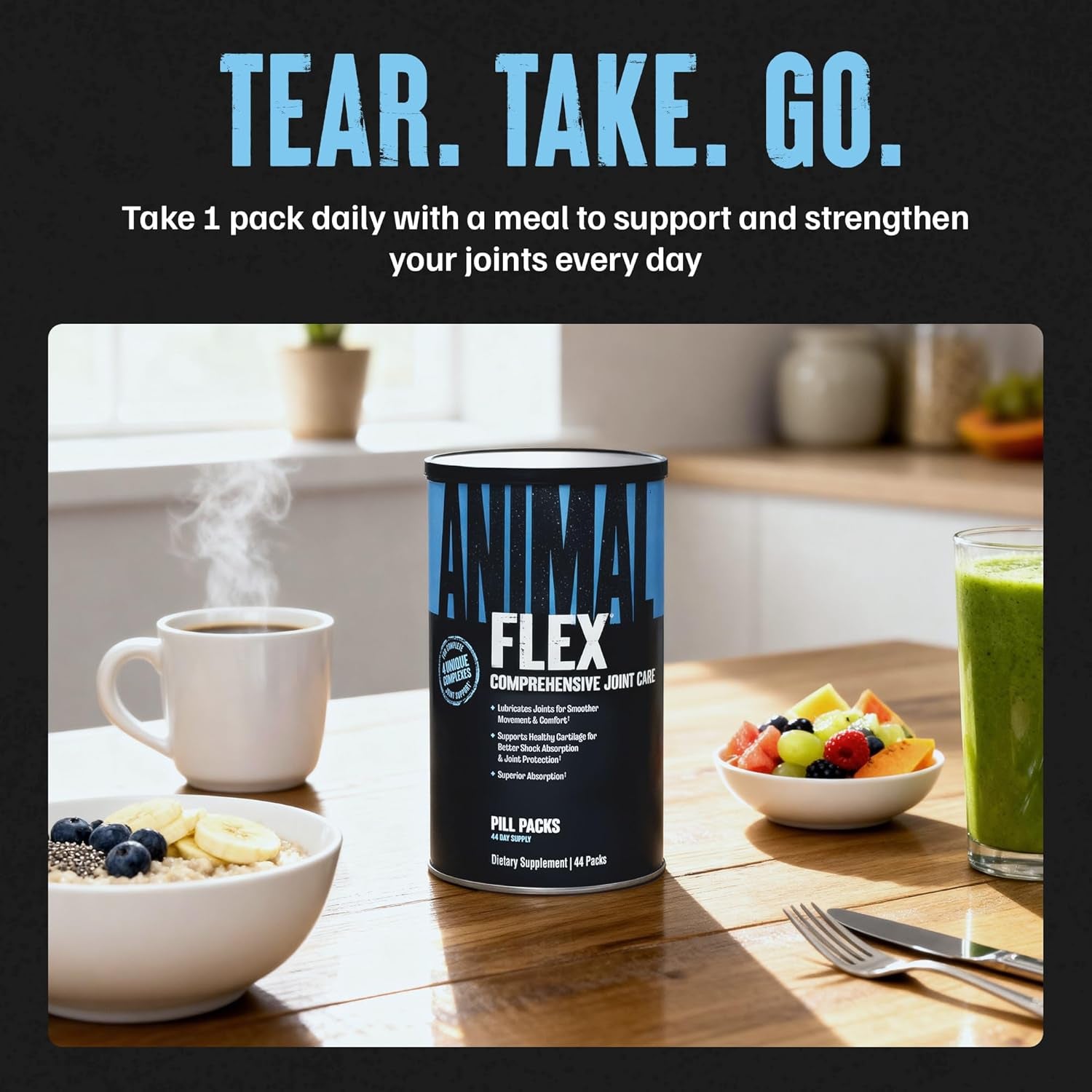 Animal Flex - Glucosamine Chondroitin Joint Supplement for Women and Men Discomfort with Turmeric, MSM, Boswellia for Cartilage, Joint Health, Muscles, Back, Knees, Shoulder, and Hip, 44 Packs