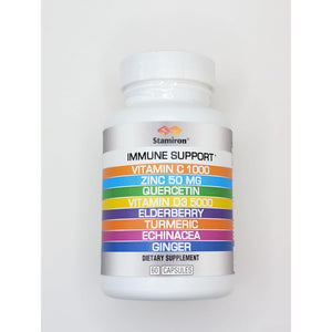 8 in 1 Immune Support with Quercetin Zinc 50Mg Vitamin C 1000Mg Vitamin D3 5000 IU and Elderberry Echinacea Ginger for Adults Kids - VIT D Supplement Veg Capsules