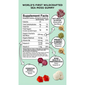 BDE Wildcrafted Sea Moss Gummy Maca Root, Beets, Lions Mane Mushroom, Vitamin D + E - Vegan Collagen, Zinc, Immunity & Detox, Gut Health - 60 Count
