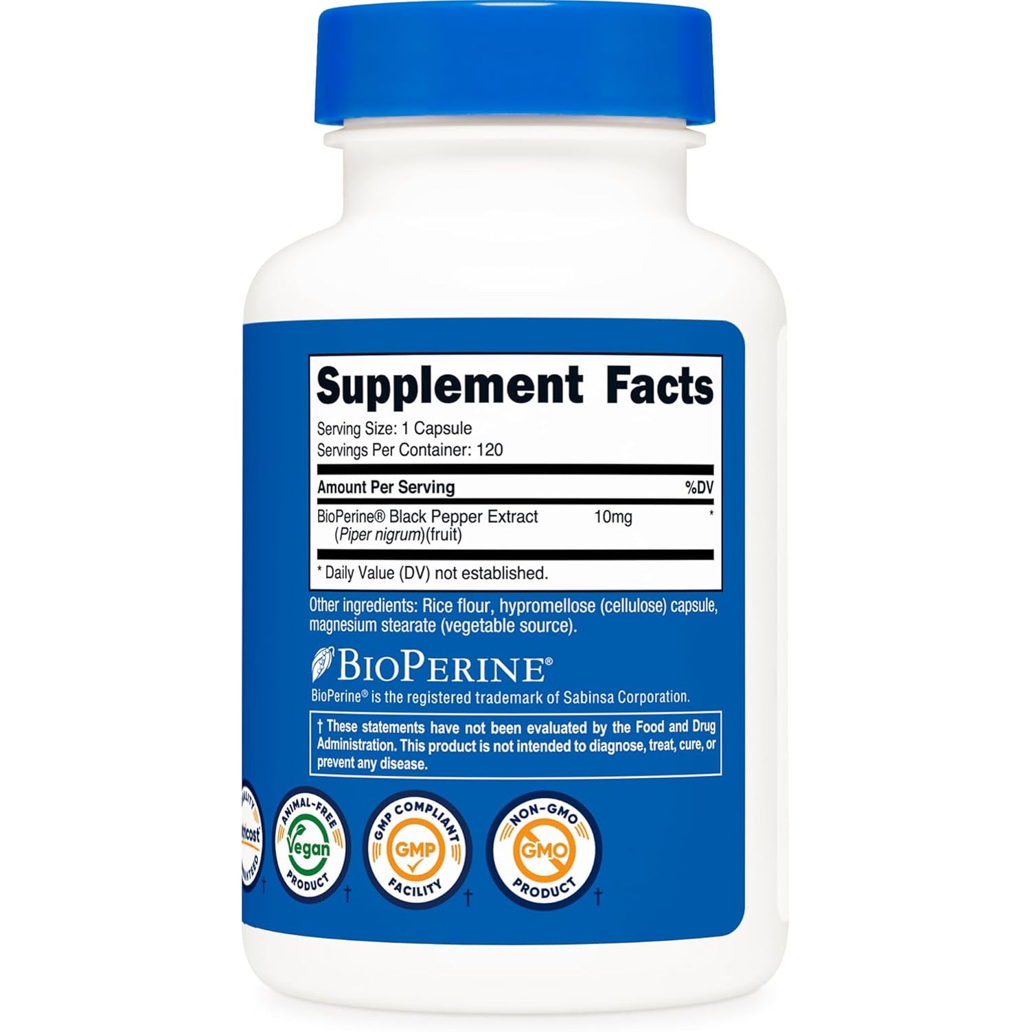 Nutricost Bioperine (Black Pepper Extract), 10Mg per Serving, 120 Capsules - Gluten-Free