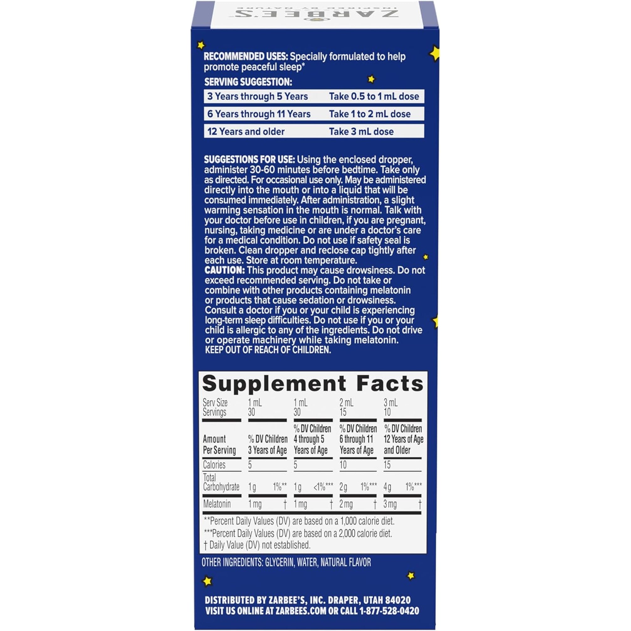 Zarbee'S Kids Melatonin Sleep Supplement Liquid, 1Mg Melatonin, Drug-Free & Effective, Easy to Take Natural Berry Flavor for Kids Ages 3 and Up, 1 Fl Oz Bottle