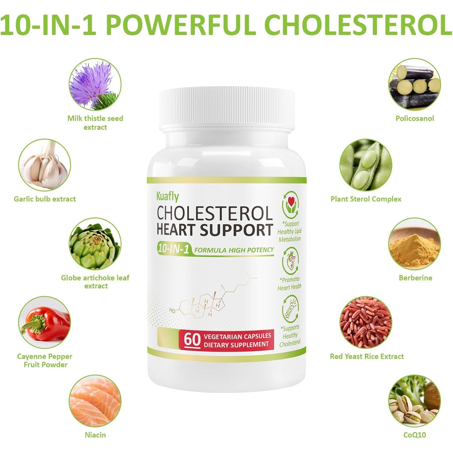 Cholesterol Lowering Supplements & Heart Support with Plant Sterols, Niacin, Red Yeast Rice, Cholesterol Supplements Support Normal Cholesterol Levels 60 Capsules