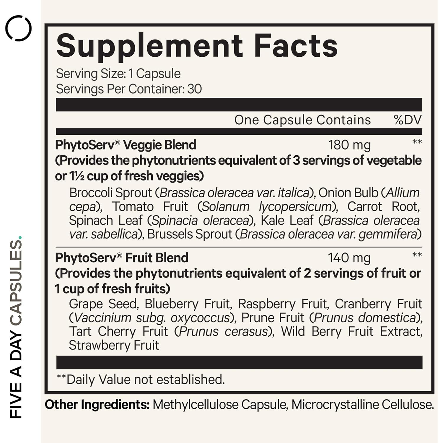 Codeage Instantfood Five a Day – Fruits & Vegetables Capsule Supplement – Whole Food Phytonutrients – 15 Fruits and Veggies Blend - Vegan, Non-Gmo – 30 Capsules