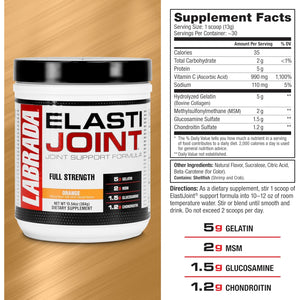 Labrada Nutrition Elastijoint, Orange Flavor,Glucosamine Joint Support Supplement Powder for Men & Women, Joint Relief & Bone Health Supplement with MSM, Glucosamine Chondroitin MSM Gluten-Free