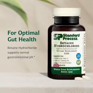 Standard Process Betaine Hydrochloride - Supplement for Gastrointestinal Ph Support - Supports Digestive Health & Iron Absorption - Gluten-Free, Non-Dairy & Non-Soy - 180 Tablets (90 Servings)