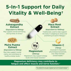 Caffeine Free Natural Energy Boost with Ashwagandha, Maca & Magnesium - Support Stress Relief, Focus & Mood - 60 Capsules by Innervis Nutrition
