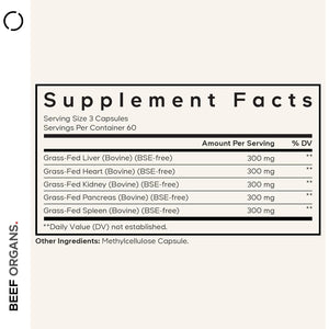 Codeage Grass Fed Beef Organs Supplement – Glandulars Supplements - Freeze Dried, Non-Defatted, Desiccated Liver, Heart, Kidney, Pancreas & Spleen Bovine Pills – Beef Vitamins - Non-Gmo -180 Capsules