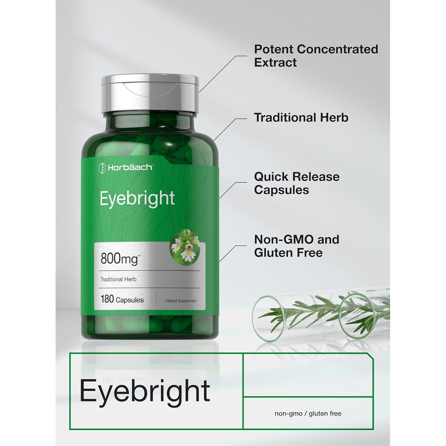 Horbäach Eyebright Herbal Supplement | 180 Capsules | Non-Gmo, Gluten Free