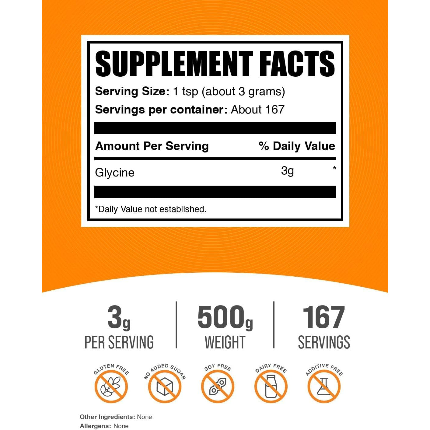Bulksupplements.Com Glycine Powder - Glycine Supplements, Amino Acid Supplement - Unflavored & Gluten Free, 3G per Serving, 500G (1.1 Lbs) (Pack of 1)