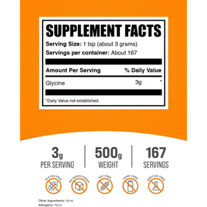 Bulksupplements.Com Glycine Powder - Glycine Supplements, Amino Acid Supplement - Unflavored & Gluten Free, 3G per Serving, 500G (1.1 Lbs) (Pack of 1)