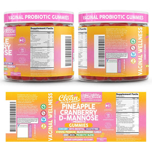 Wet Works Women'S Vaginal Probiotic Gummies Pineapple Cranberry Folic Acid D-Mannose Vitamin C Chicory Myo Inositol Garlic Black Cohosh Zinc Iron Evening Primrose Chastetree 60 Count by Clean Nutra