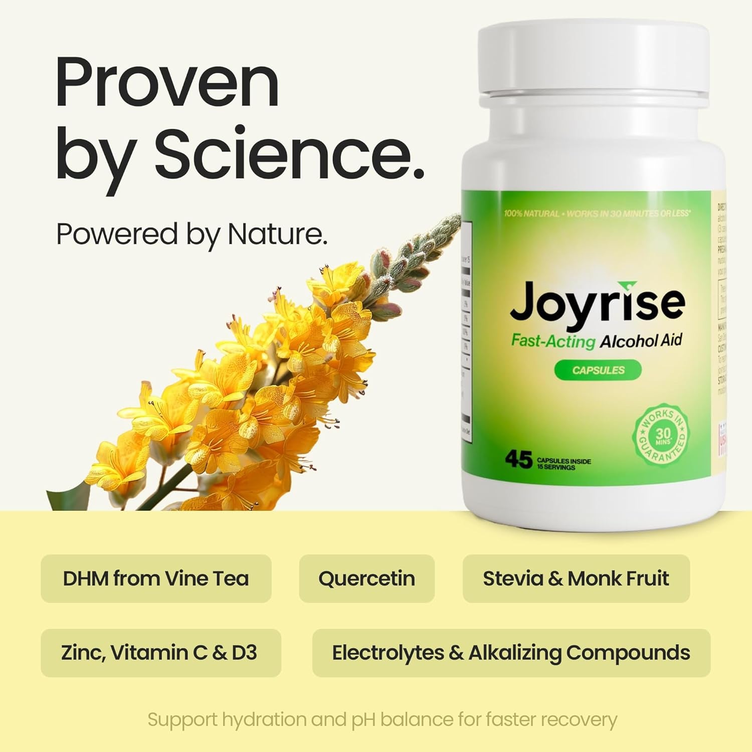 Joyrise® after Drinking Aid – Fast Acting Capsules with DHM – Alcohol Metabolism Support, Liver Health, Rapid Bioavailability & Body Replenishment – 45 Capsules (15 Servings)