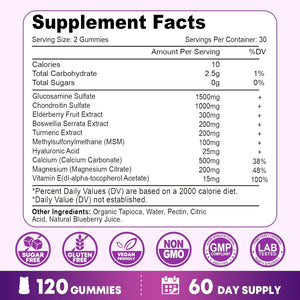 2 Pack Glucosamine Chondroitin Gummies - Glucosamine Chondroitin with MSM, Elderberry, Turmeric, Joint Support Supplement for Adults, Men & Women - Blueberry Flavor, 120 Cts
