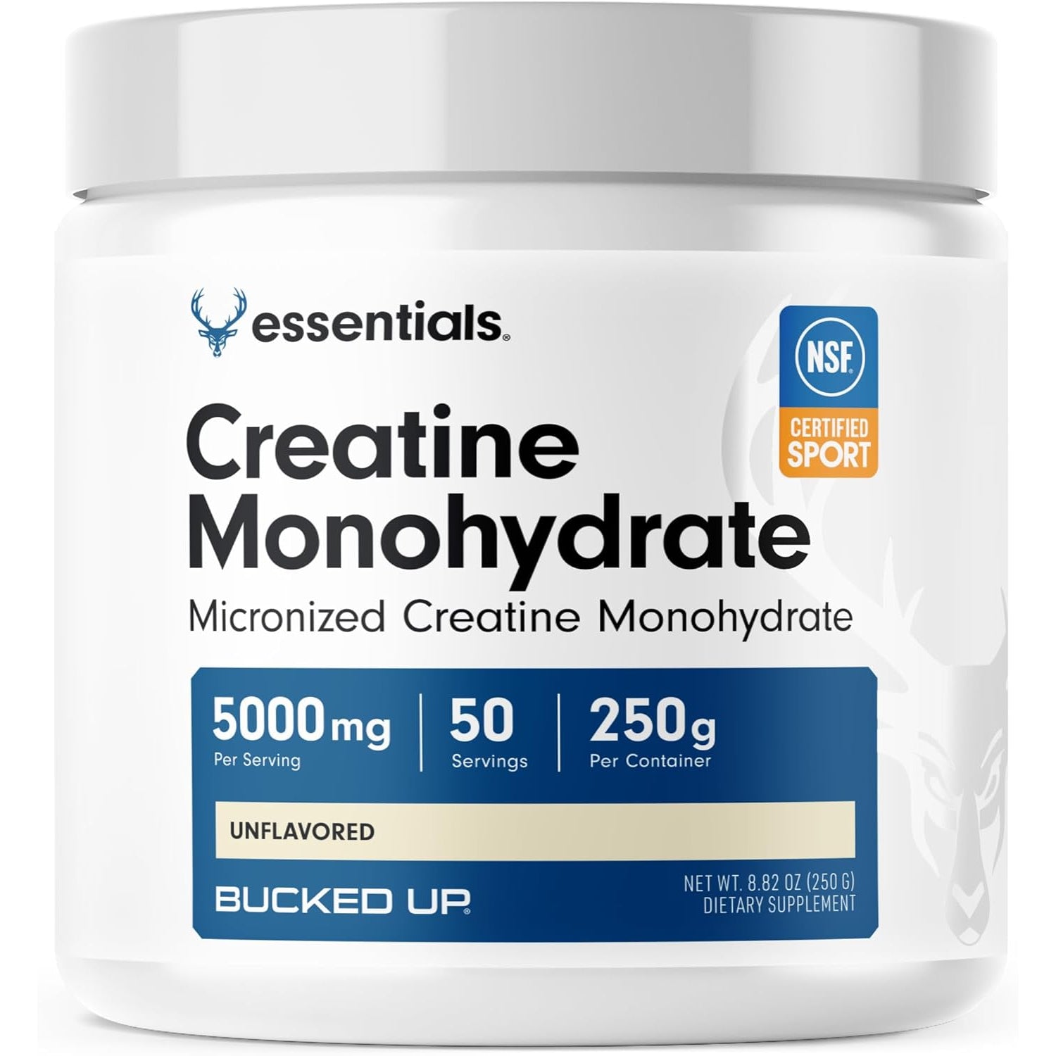 Bucked up Pure Micronized Creatine Monohydrate for Women and Men - Easy to Mix and Unflavored - 5G per Serving - 50 Servings - 250 Grams per Container