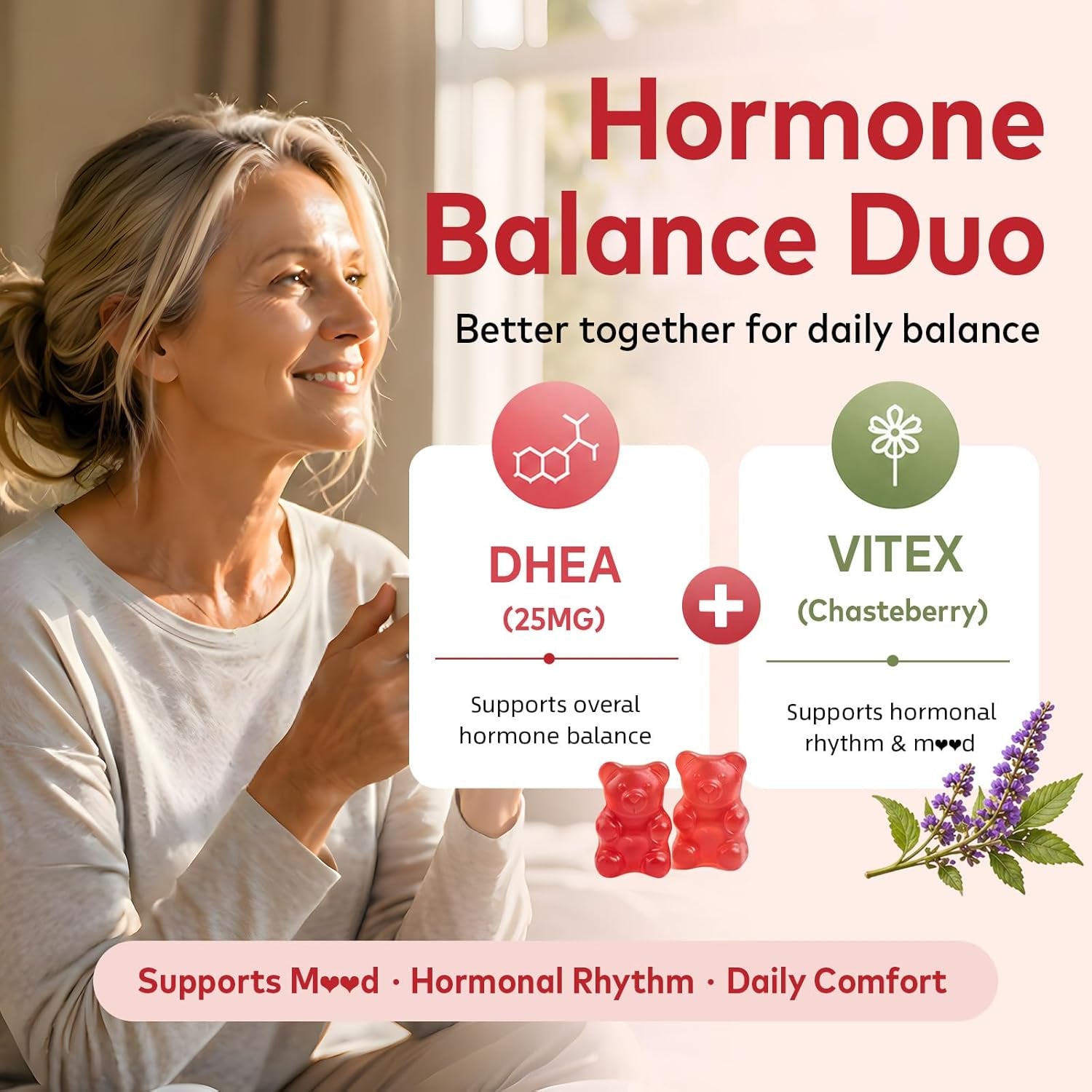 DHEA Supplement for Women, DHEA 25Mg Gummies with B6, B12, Folate and Chasteberry for Energy Support, Vegan, Raspberry Flavor, 60 Count