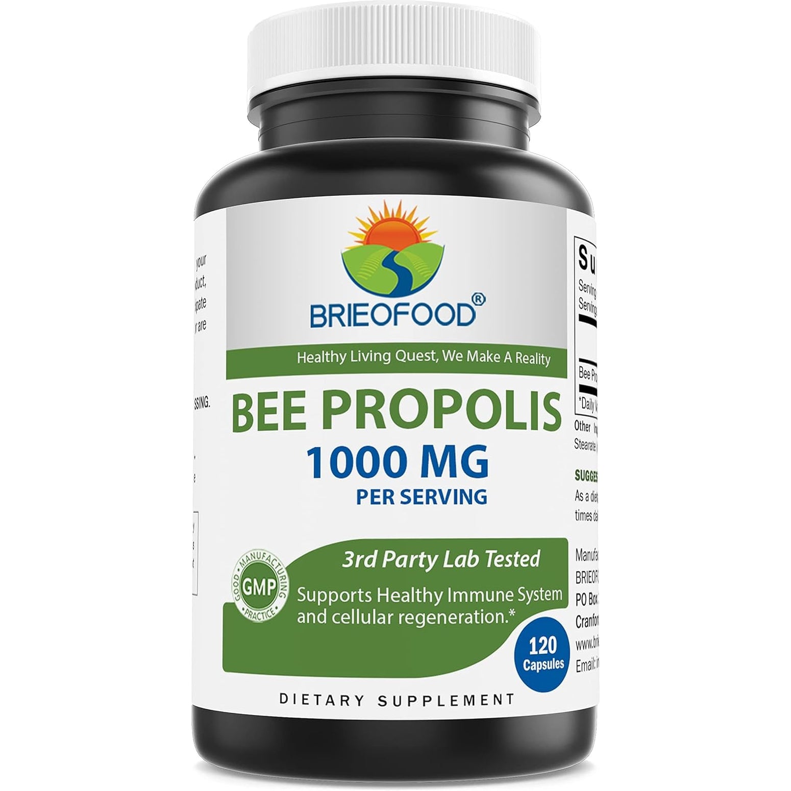 Brieofood Bee Propolis 1000Mg per Serving - 120 Capsules