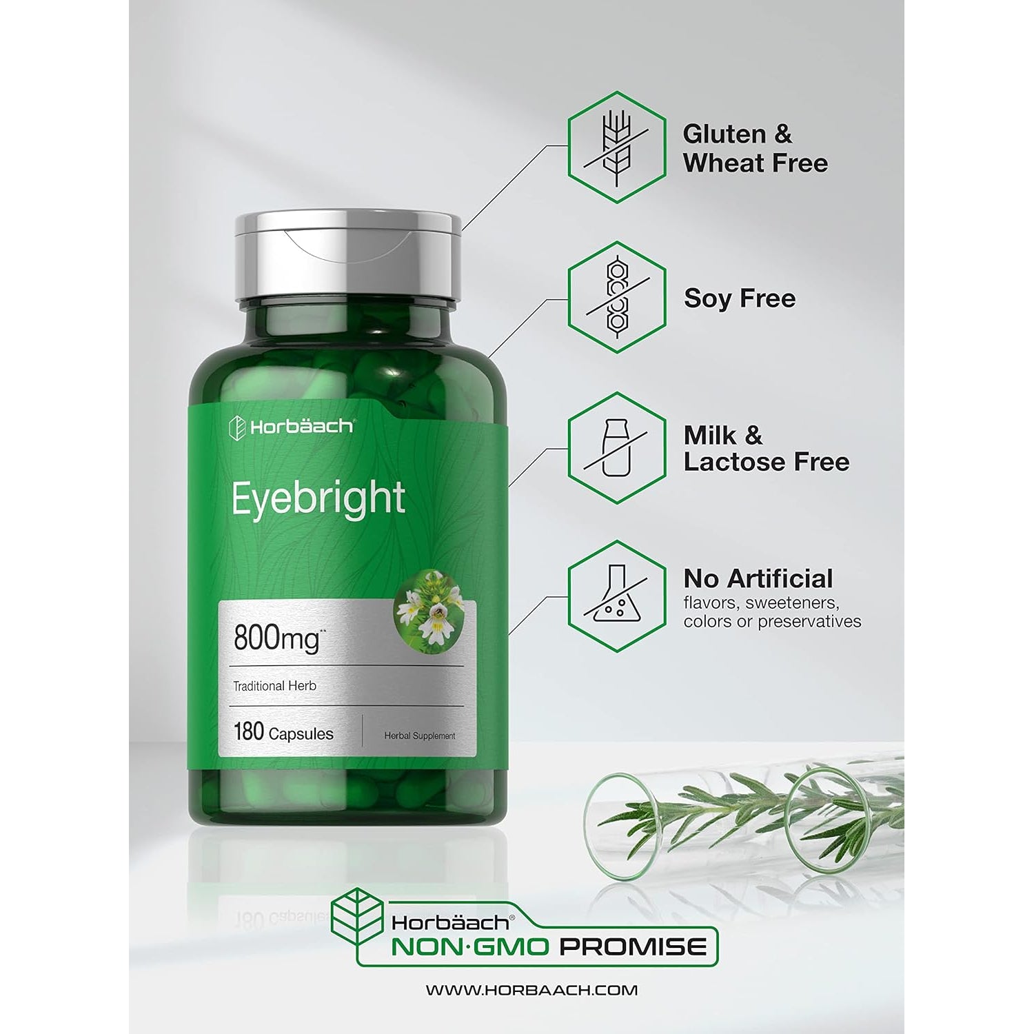 Horbäach Eyebright Herbal Supplement | 180 Capsules | Non-Gmo, Gluten Free